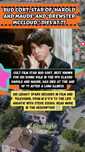 Bud Cort Dies at 77 — Harold and Maude Star Remembered 🎬💔 #BudCort #HaroldAndMaude #RIP