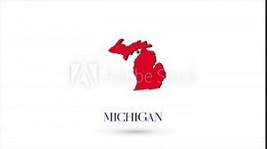 3d animated flat map showing the state of Michigan from the United State of America on white background. USA. Rotating map of Michigan with shadow. USA. 4k