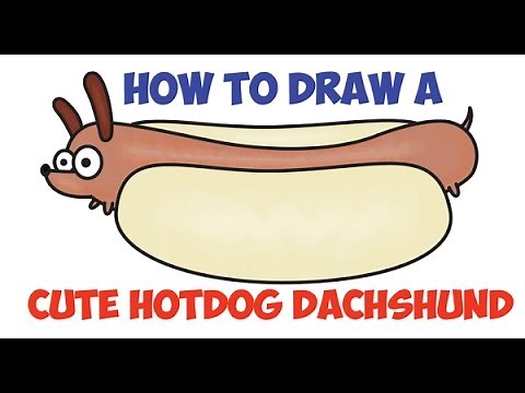 How to Draw a Dachshund Hot Dog on a Bun Cute Kawaii Easy Step by Step Drawing for Kids