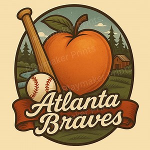Atlanta Braves Retro Logo Art Print – Peach & Southern Landscape Baseball Design | Georgia Vintage Baseball Wall Art | Digital Download - Etsy