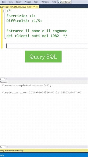 La Scuola dei Dati | Nicola Iantomasi on Instagram: "Ripassiamo un po' di SQL scrivendo insieme una semplice query su SQL Server. Scopri di più sulla Scuola dei Dati! https://www.patreon.com/cw/nicolaiantomasi #sql #sqlserver #dataanalysis #formazioneonline"