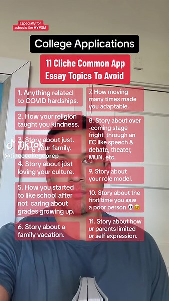 Please avoid these types of essays! Some of them are overdone, others have the wrong focus, and others are just not appropriate . . . . . . #collegeadmissions #collegeapplications #highschool #commonapp #collegeessays