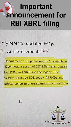 RBI Important announcement for NBFC for XBRL filing on #CIMS portal #rbi #dnbs #nbfc