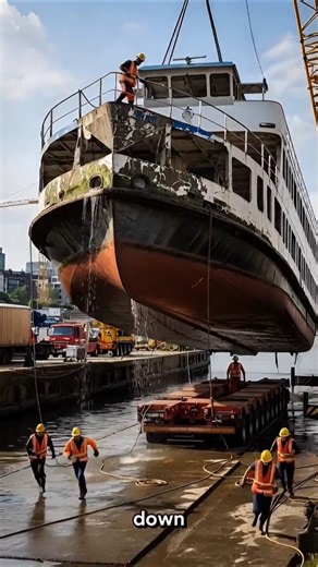 CRANE FAIL! Damaged River Ferry COLLAPSES During Recovery 😱🚢 #fail #engineering #ship #viral
