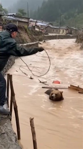 Swept by the current, rescued by a rope — unbelievable! 🔥