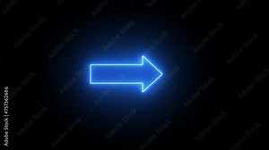 Neon direction arrow symbol. Arrow indicate the direction. Arrow moving left to right.