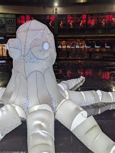 We made a giant light Octopus for Nottingham Light Night! With movable tentacles that the audience could play with! #LightNight2026 #Nottingham #NottinghamLightNight #Octopus #Puppet