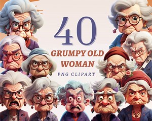 40 Grumpy Old Woman Clipart, High Quality Transparent Pngs, Instant Download, Commercial Use - Angry Elder Grandma Illustration Printables - Etsy