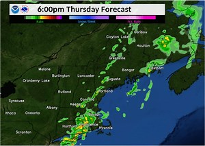 Here is a high resolution model [HRRR] depiction of showers and thunderstorms moving across the region through this evening. | US National Weather Service Gray ME