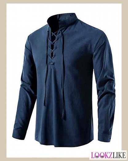 Men's Lace Up Long Sleeve Blouse