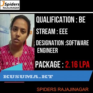 Congratulations & Best wishes KUSUMA. K T Placed as SOFTWARE ENGINEER🤩 student feedback about the institution😊 . . well done and all the best 🎉🎉 FOR MORE DETAILS OF COURSE PLEASE VISIT BELOW LINK: https://jspiders.com/courses @jspiders.rajajinagar #mnc #software #developer #recruitment #100percent #placement #oppurtunity #success #skillset #hardwork #assistance #drives #mock #rounds #civil #be #softwareengineer #offer #jspidersrajajinagar #qspidersrajajinagar #dreamjob #career #javafullstack