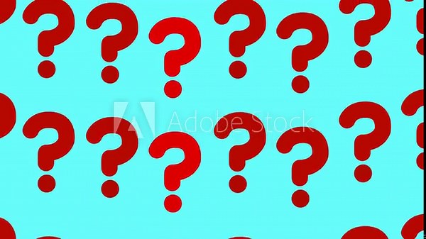 Many Question Marks Loop 1 Red x White: many ruby red and white question mark symbols waving randomly over a white background. A standout red question mark among many