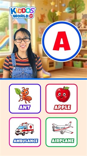 Letter A Flashcards for Kids | Ant, Apple, Ambulance, Airplane