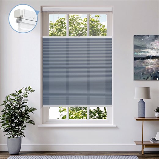 Keego New Upgraded No Drill Cellular Shades Top Down Bottom Up Honeycomb Blinds Cordless Window Blinds Easy to Install Cellular Shade for Windows, Light Filtering - SlateBlue, 46"W x 70"H