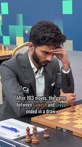 279K views · 2.8K reactions |  What a battle!  After 103 moves, Divya Deshmukh held the World Champion Gukesh D to a draw in a rook-and-knight vs rook endgame.  Gukesh D ½ - ½ Divya Deshmukh  | Round 8 of the #FIDEGrandSwiss | FIDE - International Chess Federation | Facebook