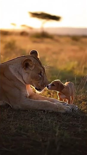 Lion and Dog Share a Gentle Moment | An Unlikely Animal Friendship