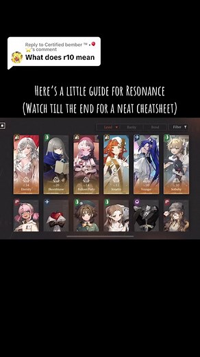 Replying to @Certified bember ™ •🎈⭐️ It stands for Resonance level 10. Ive also made a little guide on resonance with a glimpse of a nifty excel made by sleepi and yumedere for prebuilt resonance. (Link in bio) 🤗 #reverse1999 #reverse1999game