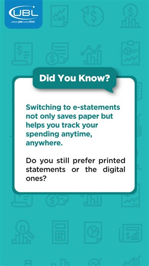 Did you know? Switching to UBL e-statements not only helps the planet but also lets you track your spending anytime, anywhere! Ditch the clutter and embrace the convenience of digital banking. What's your choice: printed or digital? Grow faster with UBL. Follow us on LinkedIn for regular job updates: https://pk.linkedin.com/company/united-bank-limited Follow us for the latest instant updates on WhatsApp Tap to join: https://whatsapp.com/channel/0029Vb6MQra2ER6nc9cpTU2B #UBL #Estatements #Digital