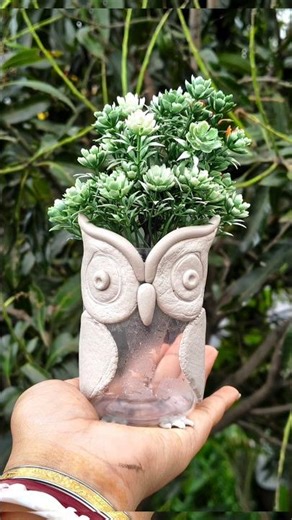 DIY Owl Planter from Plastic Bottle | Best Out of Waste Craft #shorts #owlcraft #clayart #craftideas