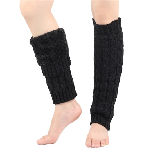 Men's and Women's Winter Cable Knit Leg Warmer,Plush Lined Over Knee Socks with Ribbed Design,Thickened Wool Blend Boot Socks for Cold Weather,Stretchy Thermal Leg Cover,Unisex Knitted Leg Protection