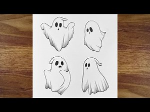 How to Draw Cute Halloween Ghosts Step by Step | Easy Pencil Drawing