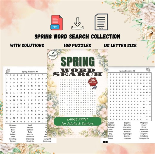 Large Print Spring Word Search | 85 Puzzles for Adults & Seniors (PDF Download) - Etsy UK