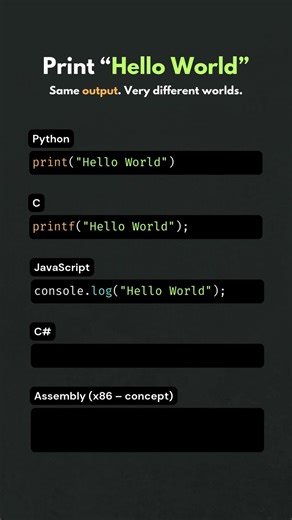 Print “Hello World” Python vs C vs JavaScript vs C# vs Assembly #python #code #pybeginners