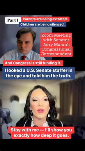Confronting Congress: Why Family Court Corruption Must Be Federally Investigated — NOW(Spoken in a Zoom Meeting with Senator Jerry Moran’s Congressional Correspondent)Parents are being extorted. Thank you to Bea Trice for fighting to talk with this Congress office that she works so hard to get . Children are being silenced.�And Congress is still funding it.In this Zoom meeting, I spoke directly to Jack Protzman, Legislative Correspondent for U.S. Senator Jerry Moran. I didn’t hold back — because