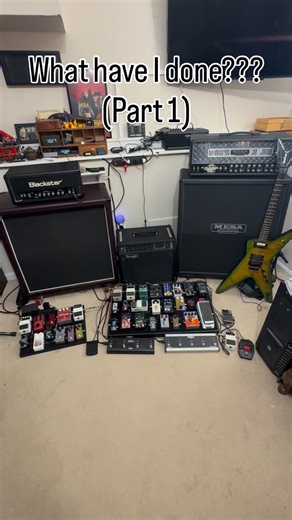 THEE Bearded Shredder on Instagram: "I decided to stress test the foundation of my house. MESA Triple Rec MESA Mark V Blackstar HT-5 2 4x12s and a 1x12. Lots and lots of pedals."