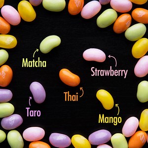 Boba Tea Jelly Beans: Miniature boba cup filled with boba-tea-flavored beans!