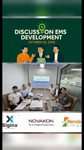 ⚡ Smart Energy, Smarter Future ⚡ Renais Energy, together with Siginx and Novakon, discussed future collaboration on developing an Energy Management System (EMS) — an essential step toward building a smarter, more efficient renewable energy ecosystem. At Renais, we believe innovation begins with partnership — bringing together technology, expertise, and vision to deliver Renewable Energy One-Stop Solutions. #RenaisEnergy #RenewableEnergy #SmartEnergy #EMS #Innovation #Sustainability --- ⚡ Năng lư