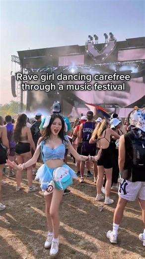Rave Girl Living Her Best Life 💖 Dancing Carefree at a Music Festival (Rave Guard Dog Privilege)