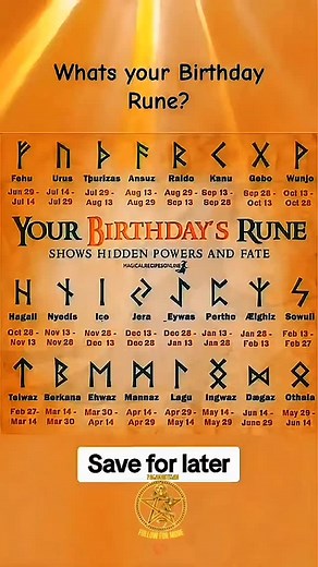 Occult Symbols | Paganartisan on Instagram: "**Discover Your Viking Birth Rune: Unveil Your Ancient Symbol!** Have you ever wondered what your Viking Birth Rune is? 🌟 These ancient symbols, used by the Norse people, are believed to hold powerful meanings and insights into your personality and destiny. Each rune corresponds to a specific time of the year, much like zodiac signs, and can reveal fascinating aspects of your character. To find your Viking Birth Rune, simply look up the rune associat