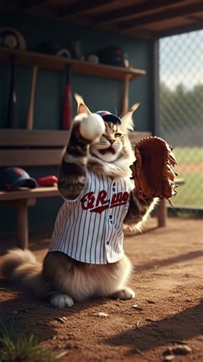 Cats play baseball now, watch skills #funny #cats #baseball #animals