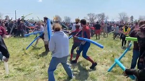 No, we aren't joshing you. Crowds of men named Josh have gathered in Lincoln, Nebraska to hold a battle over the rights to their name. The event, which was triggered by a viral meme, saw the Joshes fight it out with pool noodles, before giving the title to a young boy dubbed 'Tiny Josh'. Credit: Yousef Nasser via Storyful | The Australian