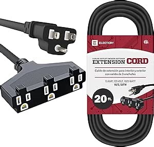 Extension Cord Outdoor Multiple Plugs - 20 Ft Black Extension Outdoor Power Strip, 16/3 SJTW Waterproof Power Cable Indoor/Outdoor Multi Plug Outlet, ETL Listed