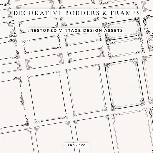 Decorative Borders and Frames, Vintage Borders Illustrations, Wedding Invitations, (PNG, SVG) - Etsy