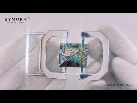 Oceanic Artistry | Geometric Motif Belt Buckle | Paua Blue Mother of Pearl | BYMORA USA