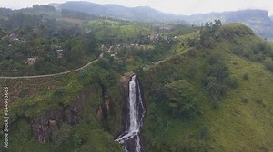 Devon Falls in Sri Lanka, is a waterfall in Sri Lanka, situated 6 km west of Talawakele, Nuwara Eliya District. (aerial photography)