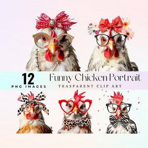 Funny Chicken Portrait Clip Art: Watercolor Hen PNG (digital Download) - Etsy