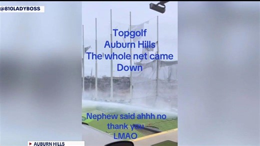 Auburn Hills powerful winds tear down netting at Topgolf