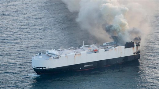 Cargo ship carrying electric vehicles catches fire, crew abandons ship off Alaska coast