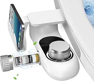 Bidet Attachment for Toilet with Filters, Non-Electric Self Cleaning Dual Nozzle(Frontal/Rear Wash) for Bidet Toilet Seat, Adjustable Water Pressure, Multi-Stage Water Softener Filters for Hard Water