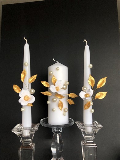 3d Floral Unity Wedding Candle Set With Pearls - Etsy