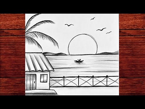 How to Draw a Peaceful Seaside Scenery | Easy Pencil Sketch for Beginners