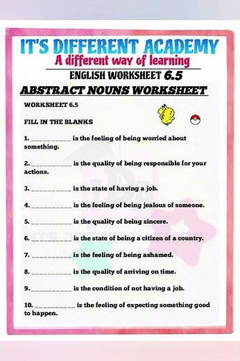 Abstract Noun Worksheets 6.5 | Fill in the Blanks Practice | English Grammar for Kids