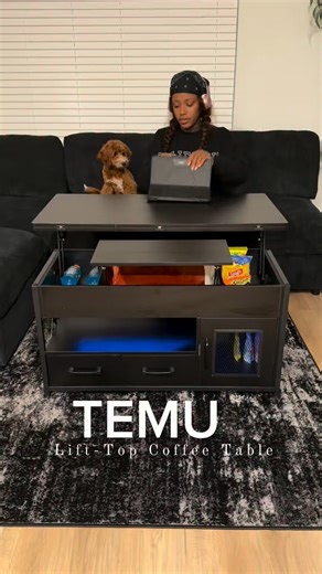 Jayla Ferrell on Instagram: "#ad Why have dinner in the dining room when you can have it in the living room!? This multifunctional coffee table from @shoptemu serves this exact purpose! It’s absolutely one of my favorite additions to my living room. The assembly was easy , and it’s a MUST HAVE. Visit the link in my bio or search 🔍 my code “kbp9445” on the app for lightening deals! Product link in bio🔥 #temuhomefinds #shoptemu #homefinds #temu"