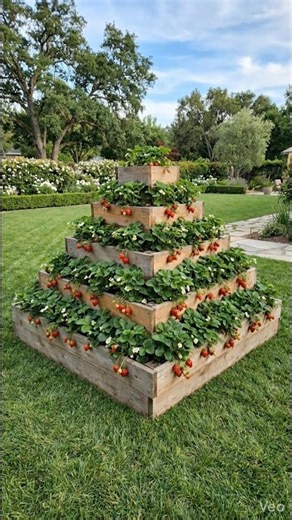 How to Build a Strawberry Pyramid Planter🍓 #stawberry #diy #garden #shorts