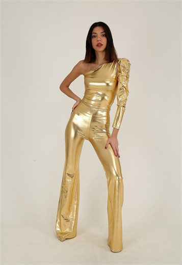 Metallic Gold Cher Jumpsuit, Studio54 Outfit, One Shoulder Jumpsuit, Blonde Dance Costume, New Year's Eve Birthday Party Dress, - Etsy