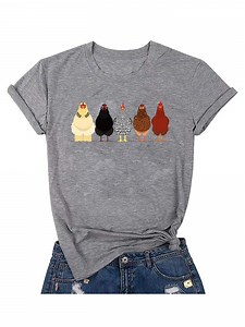 VILOVE Chicken Graphic Tees Mom Cute T-Shirts Womens Short Sleeve Farm Country Casual Tees Tops